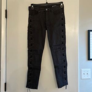 BlankNYC jeans with crisscross tie down sides